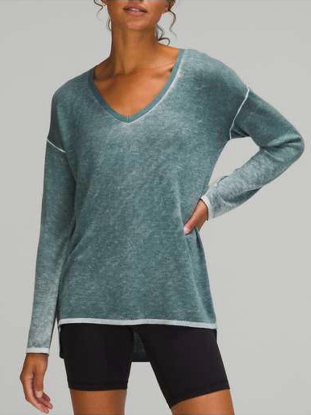 Lululemon Cashlu V-Neck Sweater Arctic Green Women’s 4 Cashmere Blend Activewear